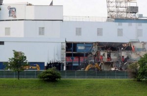 Tiger Stadium demolition begins.